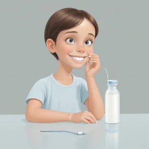 A calm, reassuring illustration showing a person gently holding a lost tooth in their palm, with a small container of milk or saline solution nearby, a dental mirror and tweezers on a clean surface, and a subtle background of a dental clinic with soft lighting — emphasizing proper first-aid steps for a knocked-out tooth, no text or symbols visible