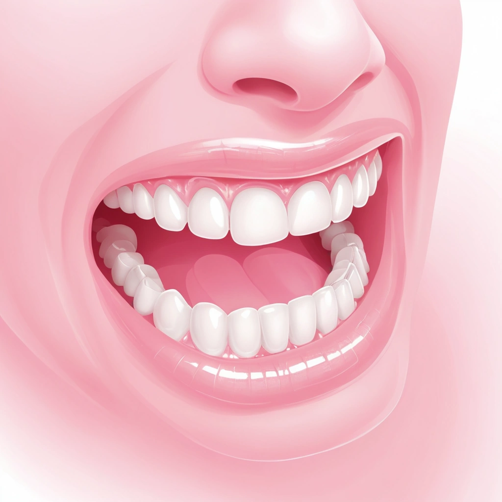 A close-up illustration of healthy pink gums surrounding clean white teeth, with a soft glowing effect to emphasize oral health, set against a clean white background, no text or symbols visible