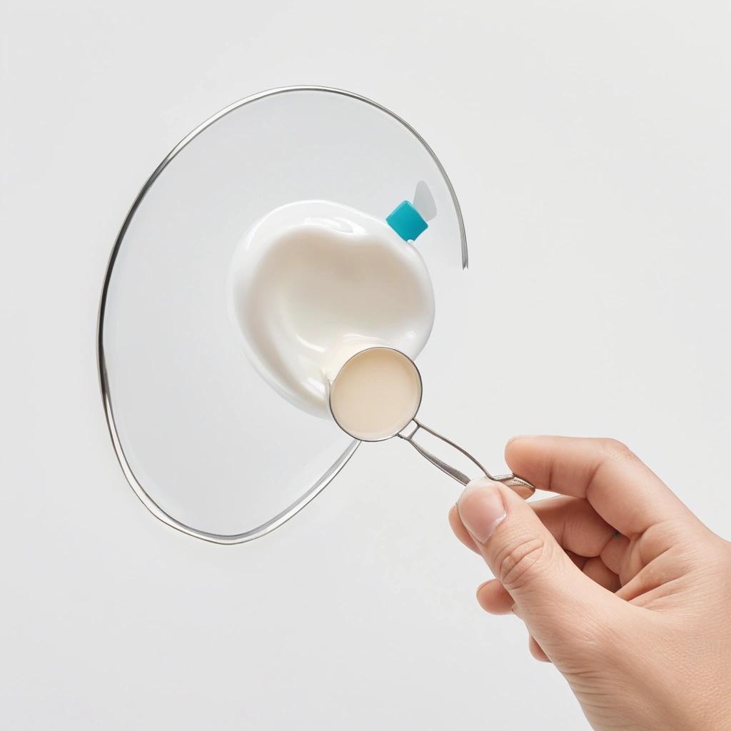 A close-up illustration of a person's hand holding a lost tooth, with a small container with milk or saline solution, and a dental mirror on a clean white background, symbolizing first aid steps for a knocked-out tooth