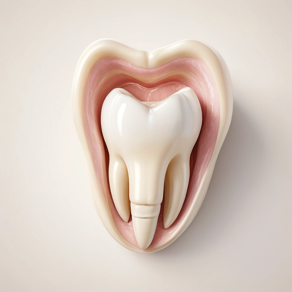 A close-up illustration of a human tooth with a missing dental crown, showing the exposed tooth structure and surrounding gum tissue, rendered in a clean, educational medical style with soft lighting and neutral colors, suitable for a dental health article