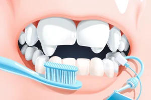 A close-up illustration of healthy adult molars and premolars with strong enamel, surrounded by gentle dental care tools like a soft toothbrush, fluoride toothpaste tube, and dental floss, set against a clean, neutral background with subtle light reflections to emphasize oral hygiene and prevention of dental issues